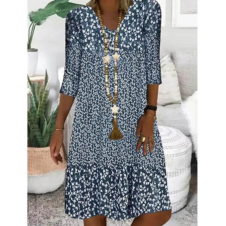 Floral V-Neck Midi Dress With Lace Bodice